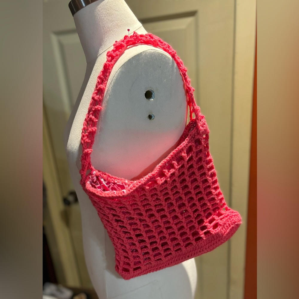 Hand crocheted fully lined bag